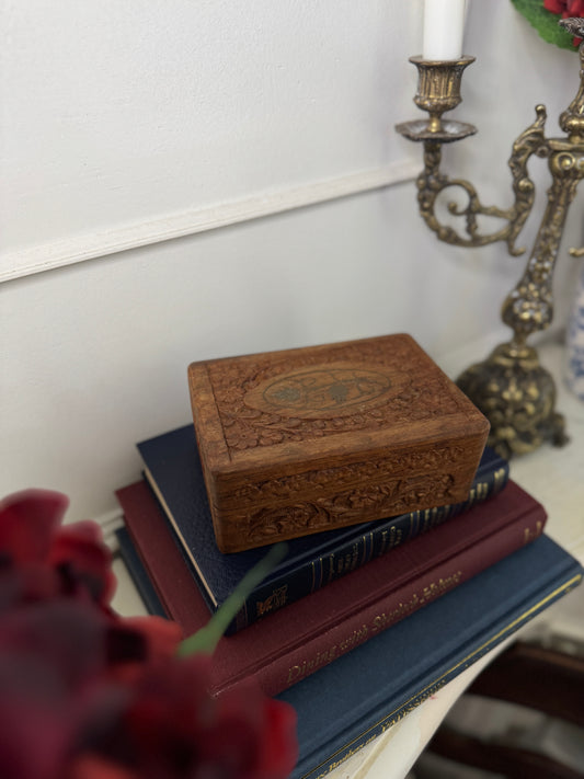 Vintage Carved Wooden Jewellery & Trinket Box