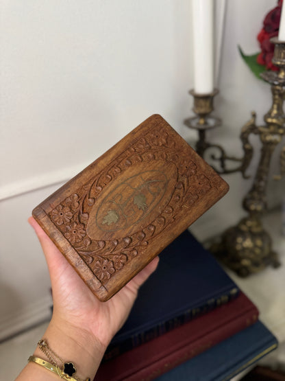 Vintage Carved Wooden Jewellery & Trinket Box