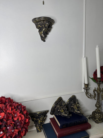 Baroque Antique Gold Cherub Wall Scones in Vintage Box