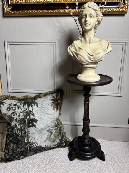 Antique Gustavian Style Black Pedestal Table | Upcycled - 19th Century Small Accent Table