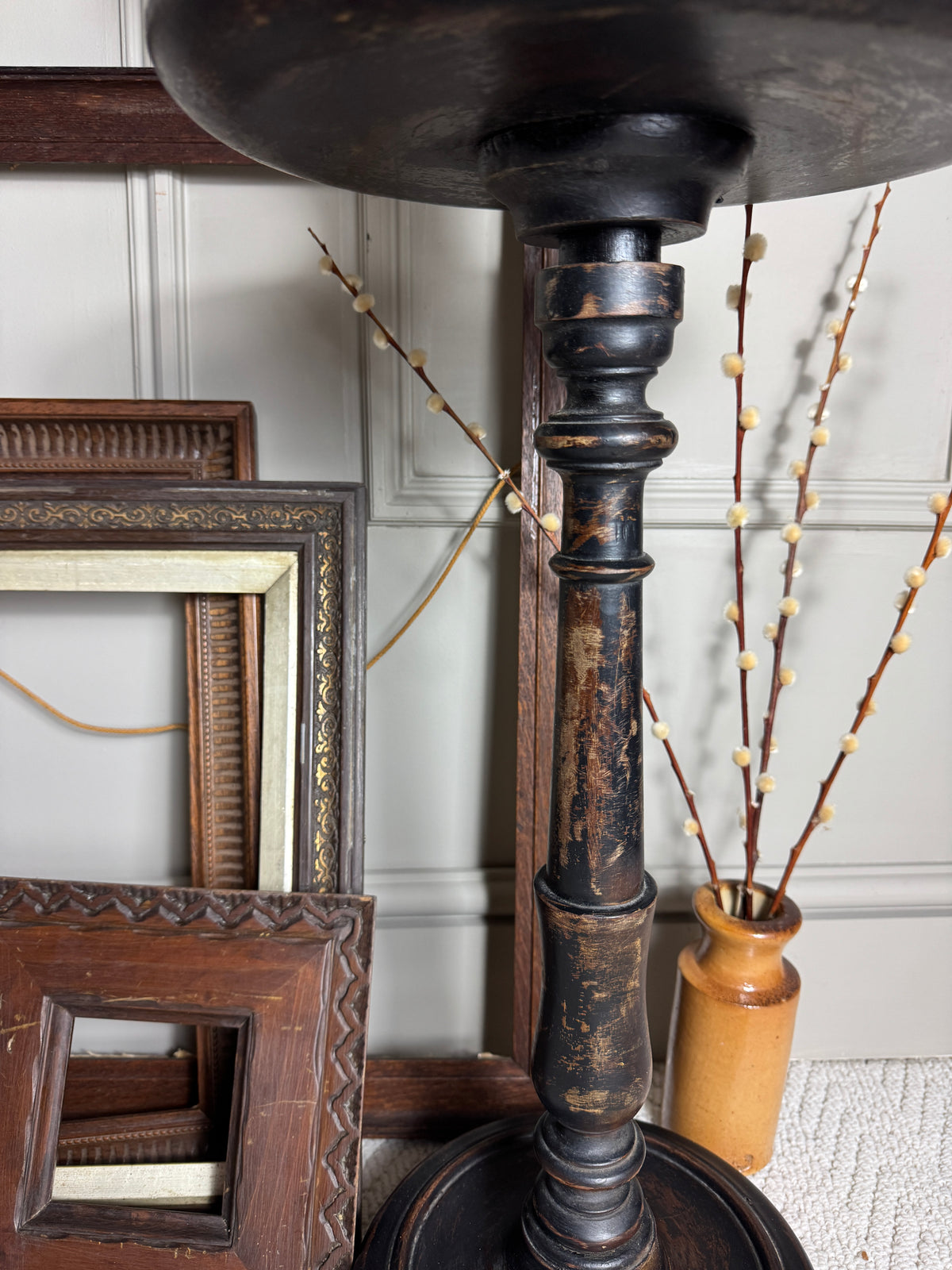 Antique Gustavian Style Black Pedestal Table | Upcycled - 19th Century Small Accent Table