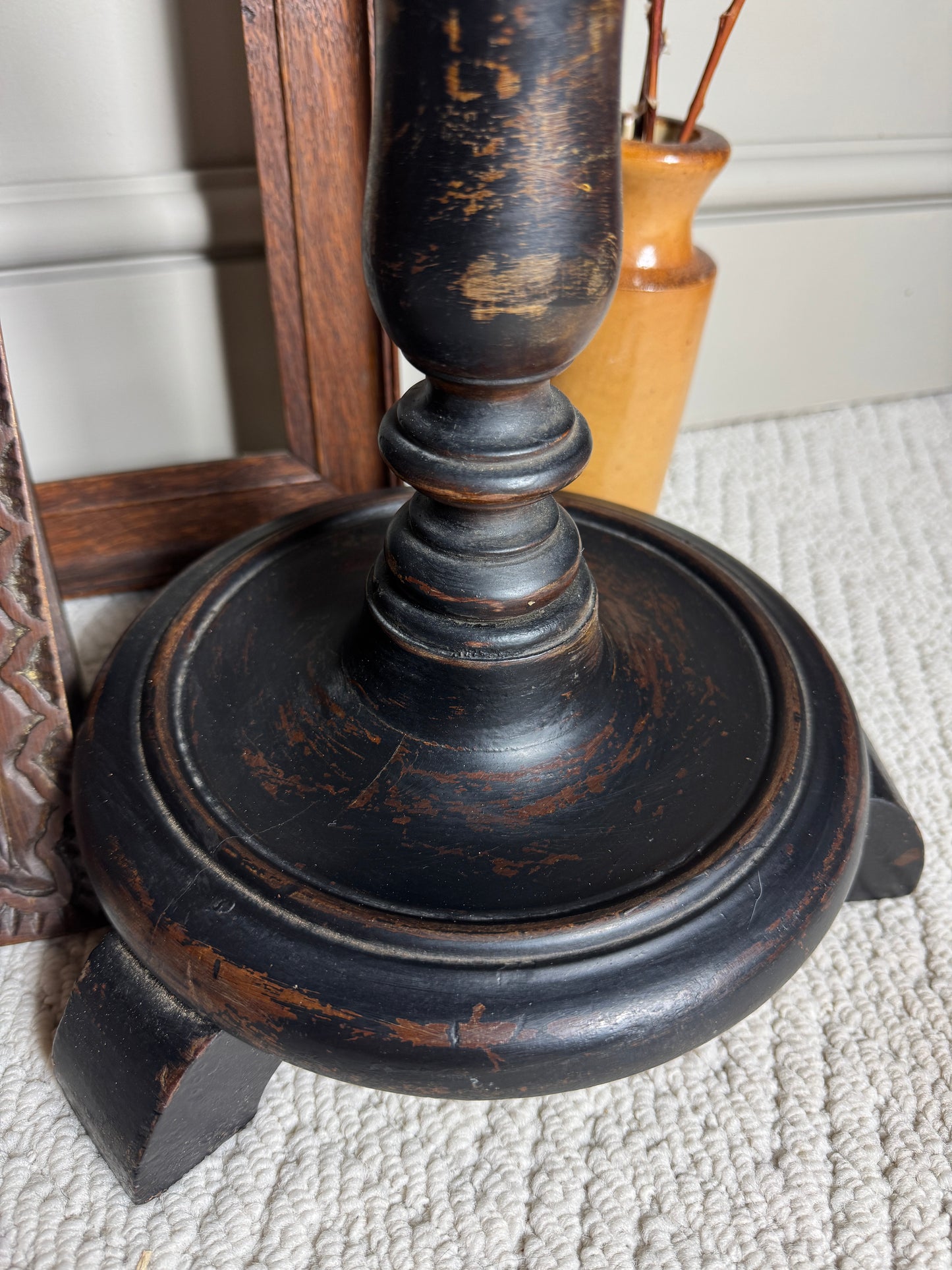 Antique Gustavian Style Black Pedestal Table | Upcycled - 19th Century Small Accent Table