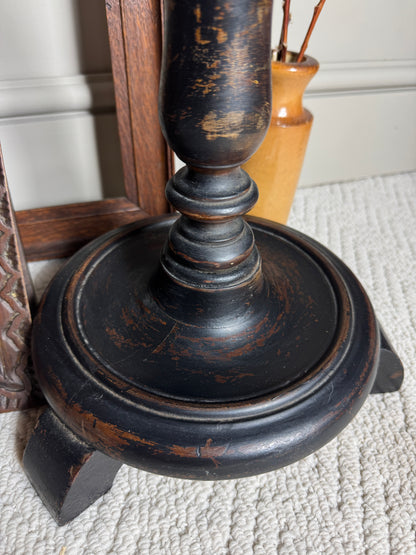 Antique Gustavian Style Black Pedestal Table | Upcycled - 19th Century Small Accent Table