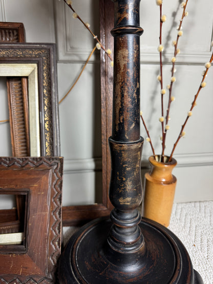 Antique Gustavian Style Black Pedestal Table | Upcycled - 19th Century Small Accent Table