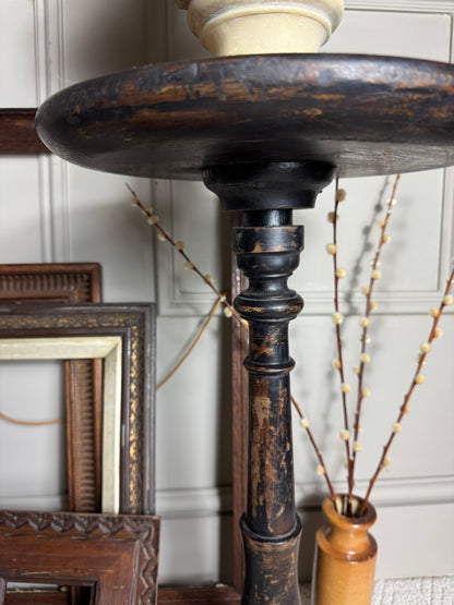 Antique Gustavian Style Black Pedestal Table | Upcycled - 19th Century Small Accent Table