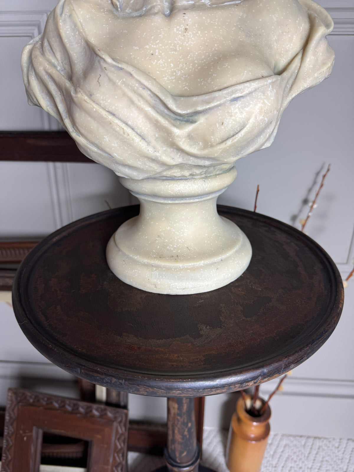 Antique Gustavian Style Black Pedestal Table | Upcycled - 19th Century Small Accent Table