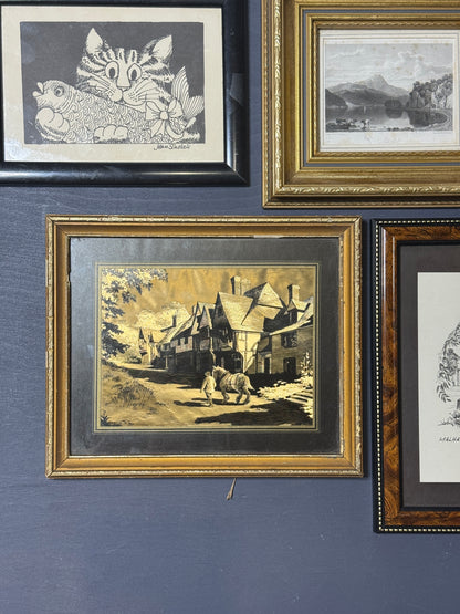 Vintage Gallery Wall Set: Gold & Black Frames with Resin Dragonfly