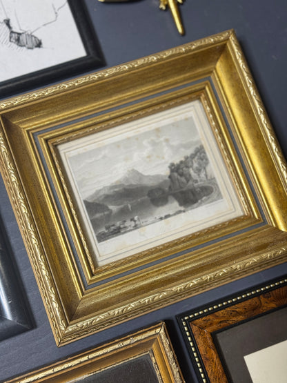 Vintage Gallery Wall Set: Gold & Black Frames with Resin Dragonfly