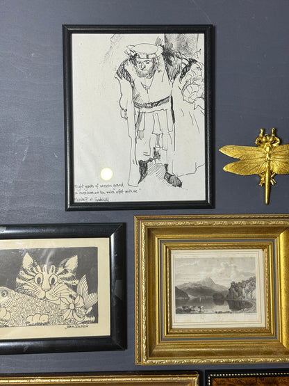 Vintage Gallery Wall Set: Gold & Black Frames with Resin Dragonfly