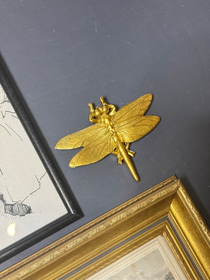 Vintage Gallery Wall Set: Gold & Black Frames with Resin Dragonfly