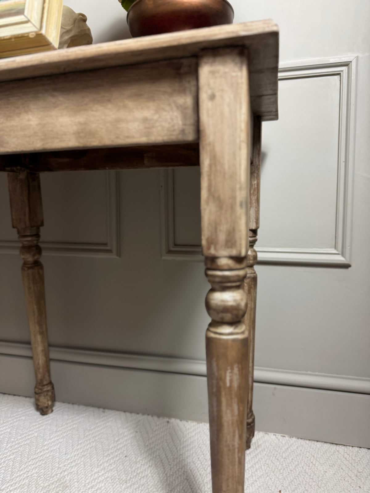 French Provincial Side Table - Distressed Whitewashed Accent Table