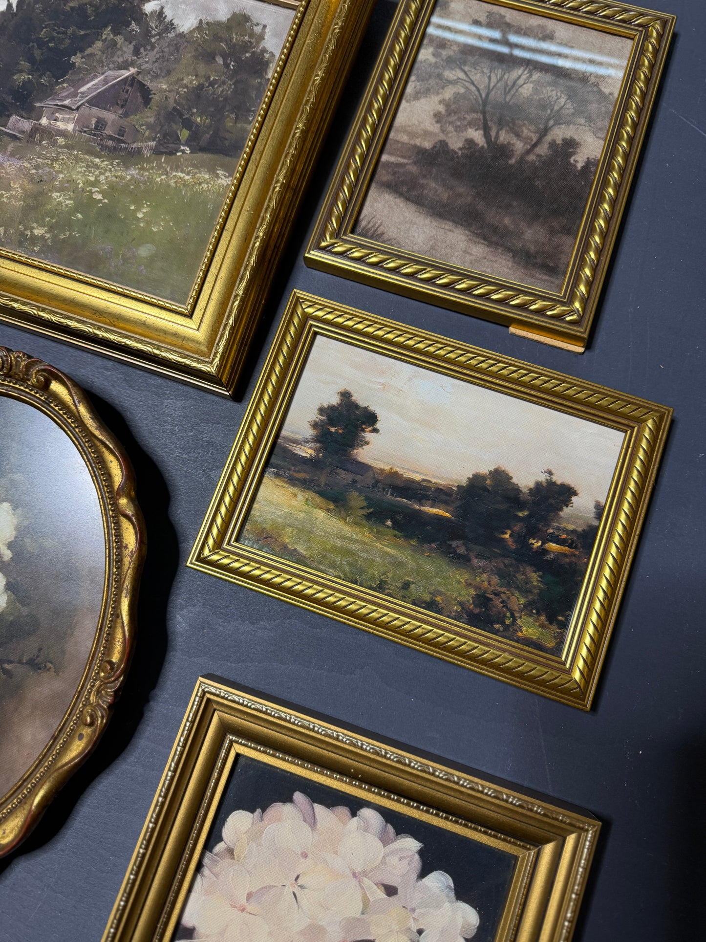 Vintage Dark-Themed Gallery Wall Set – Ornate Gold Gilt Frames