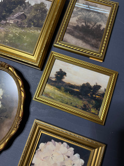 Vintage Dark-Themed Gallery Wall Set – Ornate Gold Gilt Frames