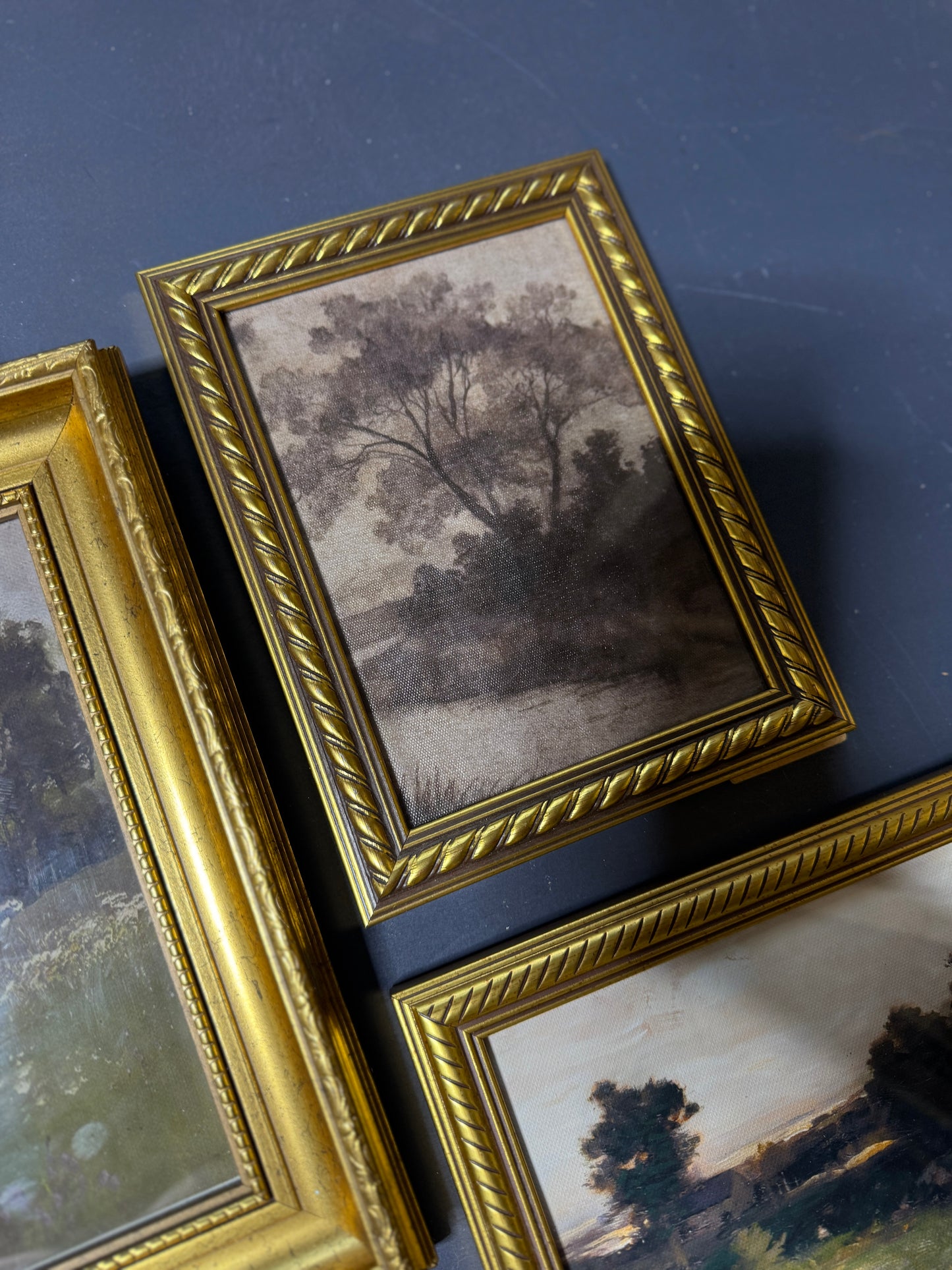 Vintage Dark-Themed Gallery Wall Set – Ornate Gold Gilt Frames