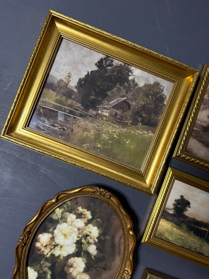 Vintage Dark-Themed Gallery Wall Set – Ornate Gold Gilt Frames