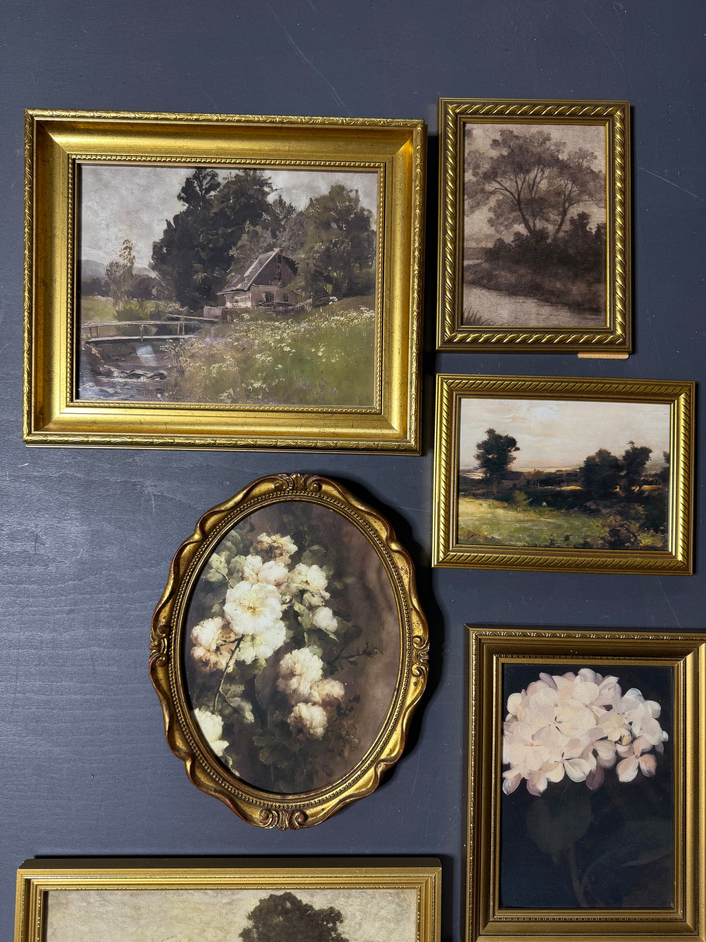 Vintage Dark-Themed Gallery Wall Set – Ornate Gold Gilt Frames