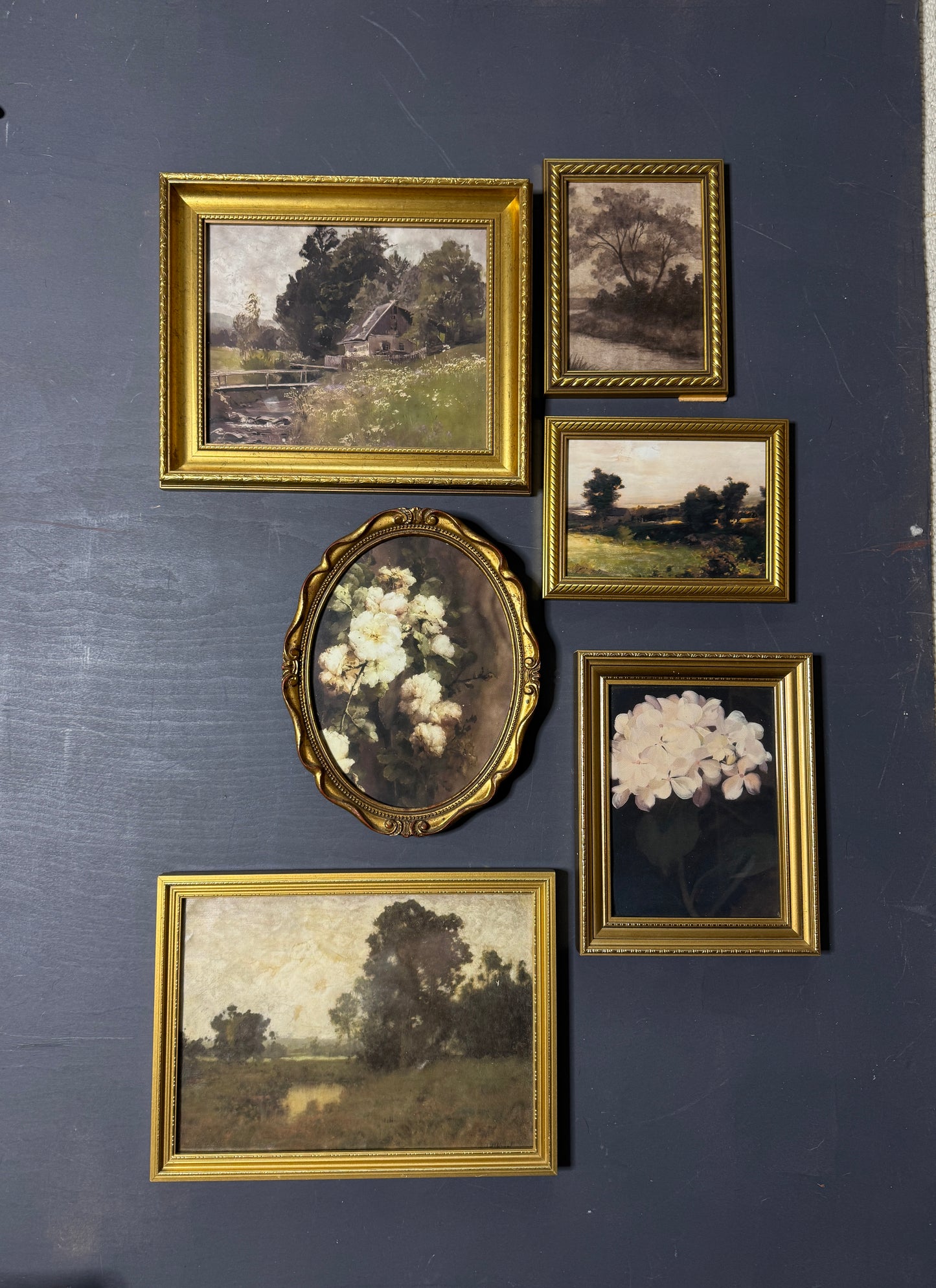 Vintage Dark-Themed Gallery Wall Set – Ornate Gold Gilt Frames