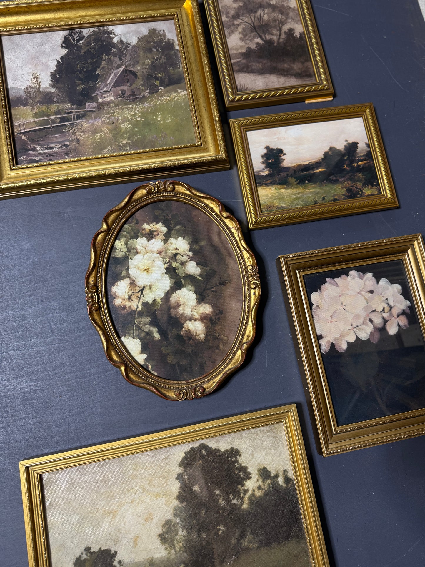 Vintage Dark-Themed Gallery Wall Set – Ornate Gold Gilt Frames