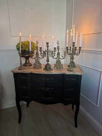 Upcycled French-Style Curved Chest of Drawers | Black Noir Vintage Dresser