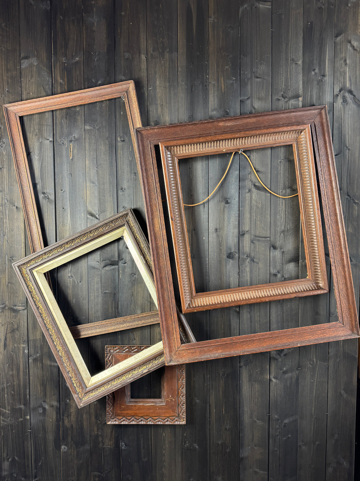 Vintage Folk Carved Wooden Frame – Rustic European Chip Carving