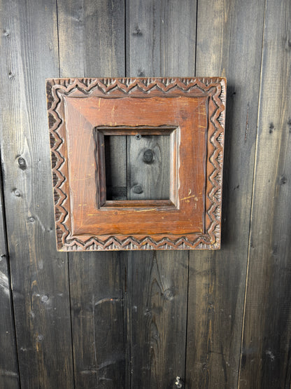 Vintage Folk Carved Wooden Frame – Rustic European Chip Carving
