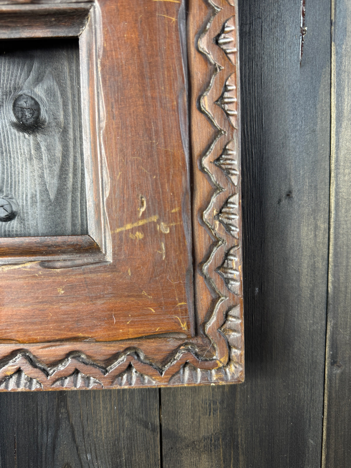 Vintage Folk Carved Wooden Frame – Rustic European Chip Carving