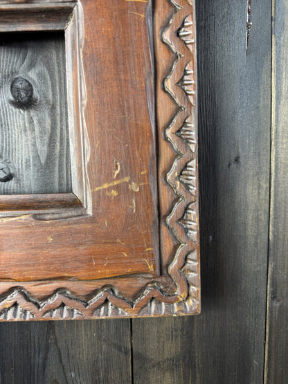 Vintage Folk Carved Wooden Frame – Rustic European Chip Carving