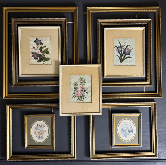 The Florentia Wall Story with Gold Gilt Frame Drop with Floral Textile Art Trio