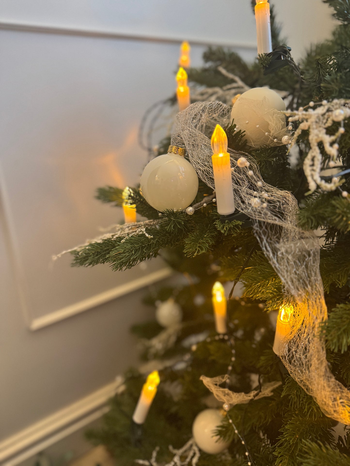White & Off-White European Glass Christmas Baubles – Mixed Sizes, Set of 42