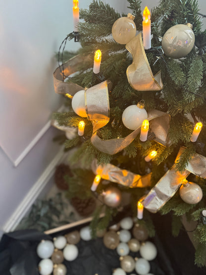 Beige & Pearl White European Glass Christmas Baubles – Mixed Sizes, Set of 41