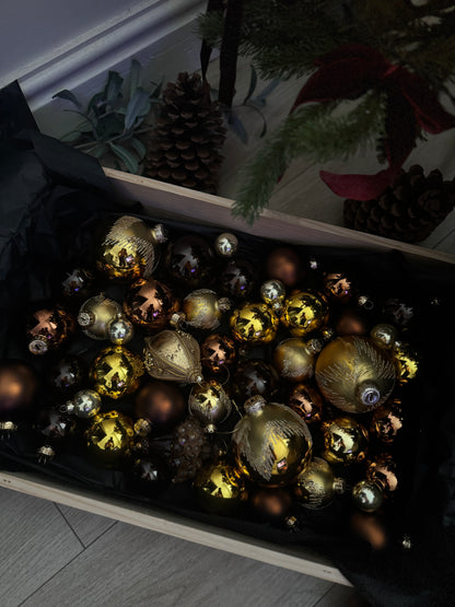 Brown Mixed-Tone European Glass Christmas Baubles – Mixed Sizes and Sets