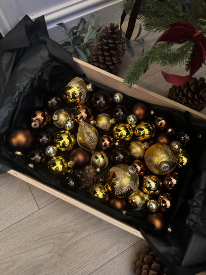 Brown Mixed-Tone European Glass Christmas Baubles – Mixed Sizes and Sets
