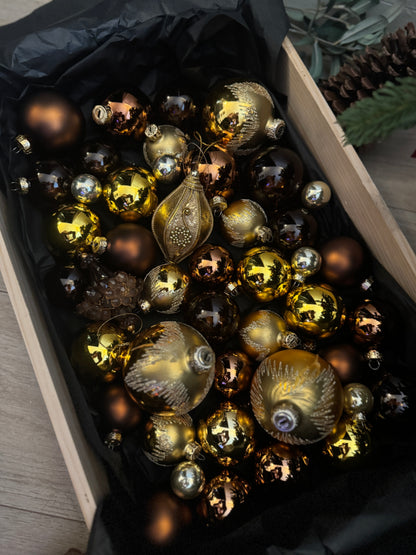 Brown Mixed-Tone European Glass Christmas Baubles – Mixed Sizes and Sets