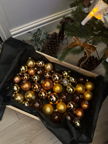 Brown Mixed-Tone European Glass Christmas Baubles – Mixed Sizes and Sets