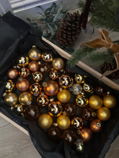 Brown Mixed-Tone European Glass Christmas Baubles – Mixed Sizes and Sets