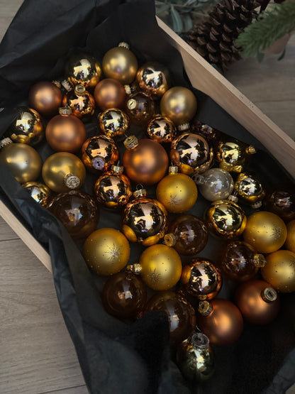 Brown Mixed-Tone European Glass Christmas Baubles – Mixed Sizes and Sets
