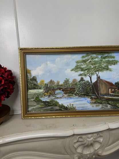 Bridge Over Blooms-1985 Signed Oil Landscape