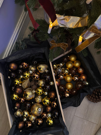 Brown Mixed-Tone European Glass Christmas Baubles – Mixed Sizes and Sets