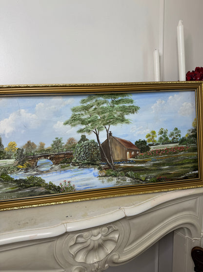 Bridge Over Blooms-1985 Signed Oil Landscape