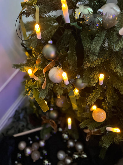 Beige & Green European Glass Christmas Baubles – Mixed Sizes, Set of 42