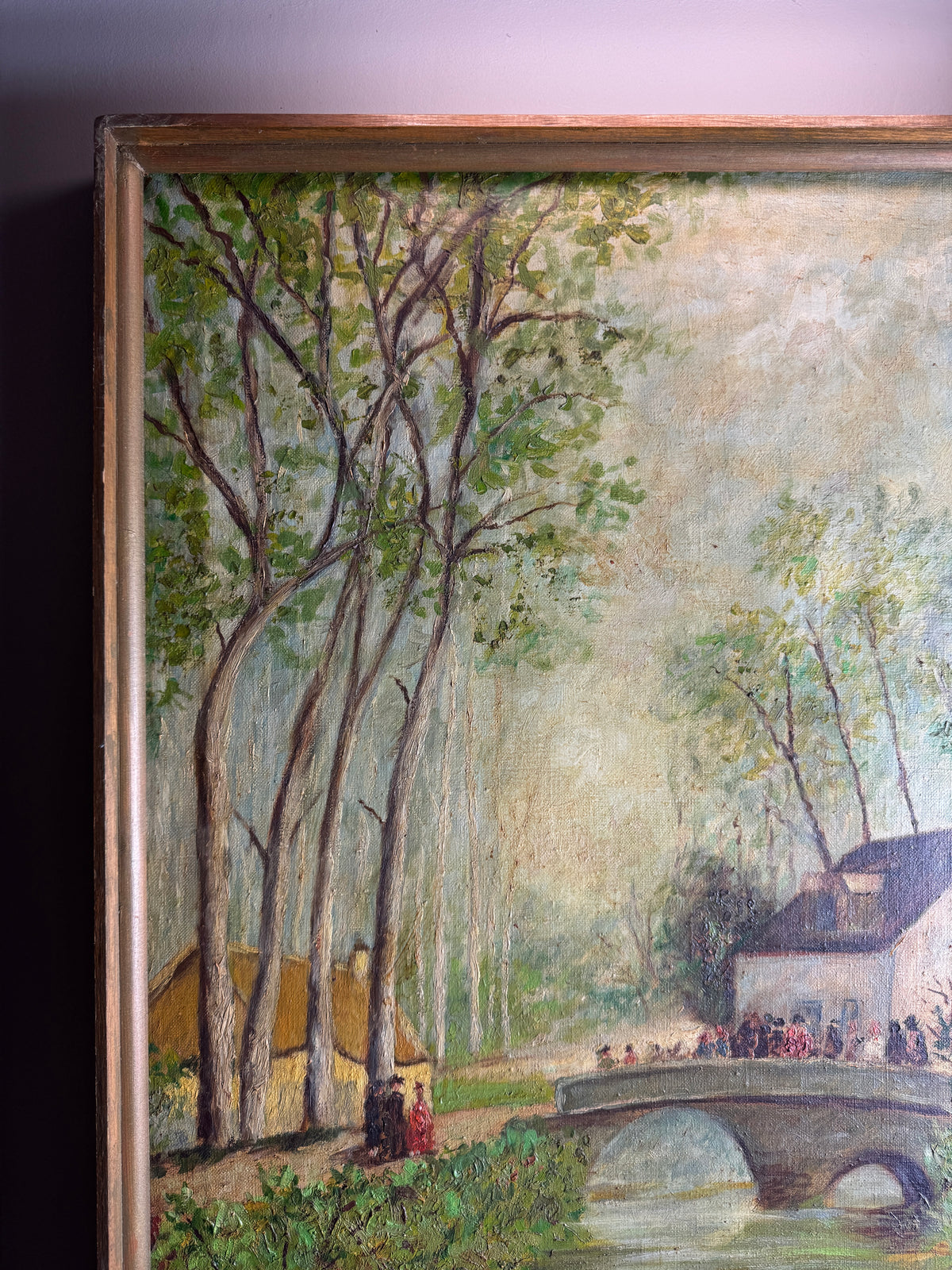 Swans by the Boathouse – Original Oil Painting by H. Hutchings, 1970