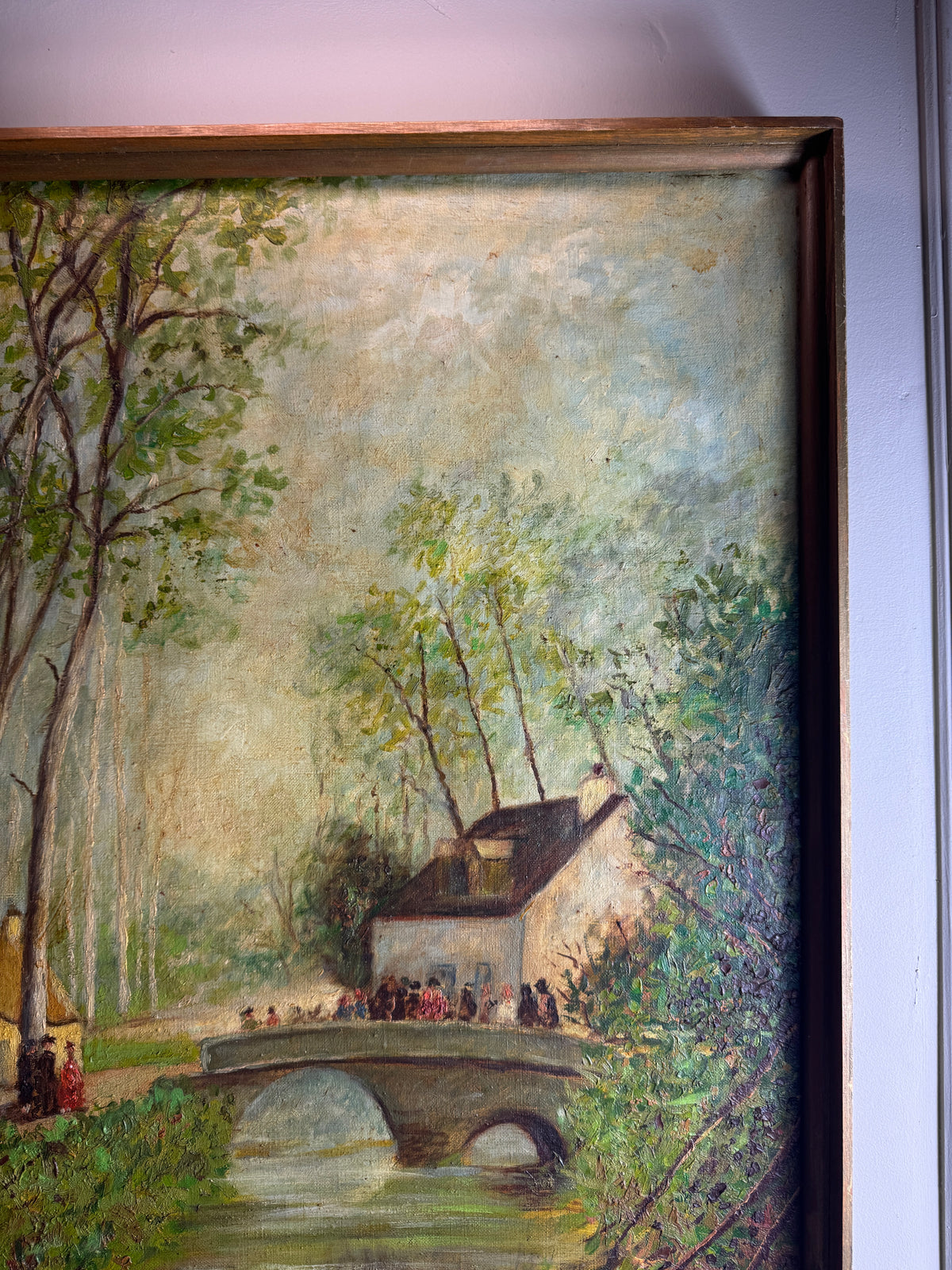Swans by the Boathouse – Original Oil Painting by H. Hutchings, 1970