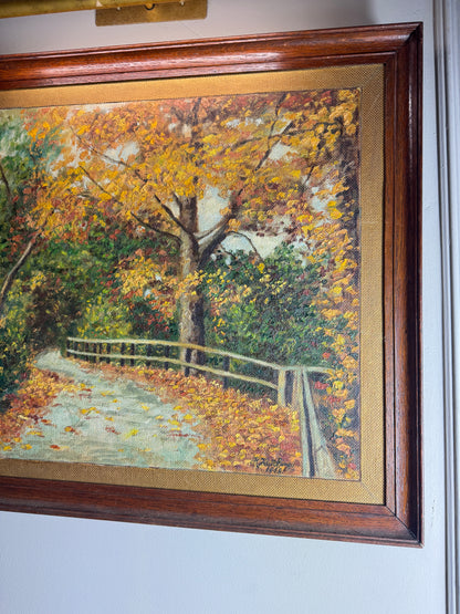 The Autumn Country Lane – Original Oil Painting by H. Hutchings, 1988