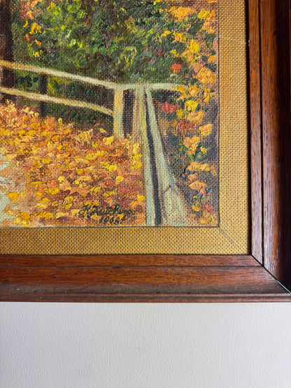 The Autumn Country Lane – Original Oil Painting by H. Hutchings, 1988