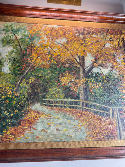 The Autumn Country Lane – Original Oil Painting by H. Hutchings, 1988