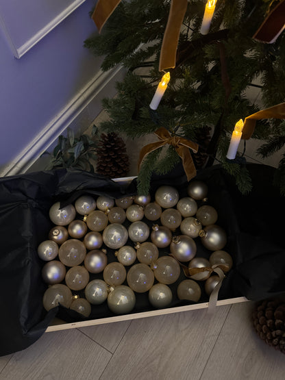 Beige European Glass Christmas Baubles – Mixed Sizes, Set of 42