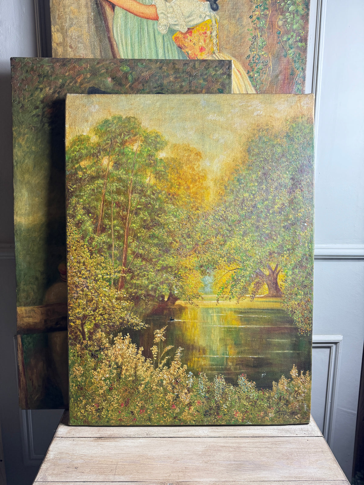 A Peaceful Afternoon by the Water – Original Oil Painting by H. Hutchings, 1958