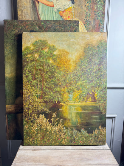 A Peaceful Afternoon by the Water – Original Oil Painting by H. Hutchings, 1958