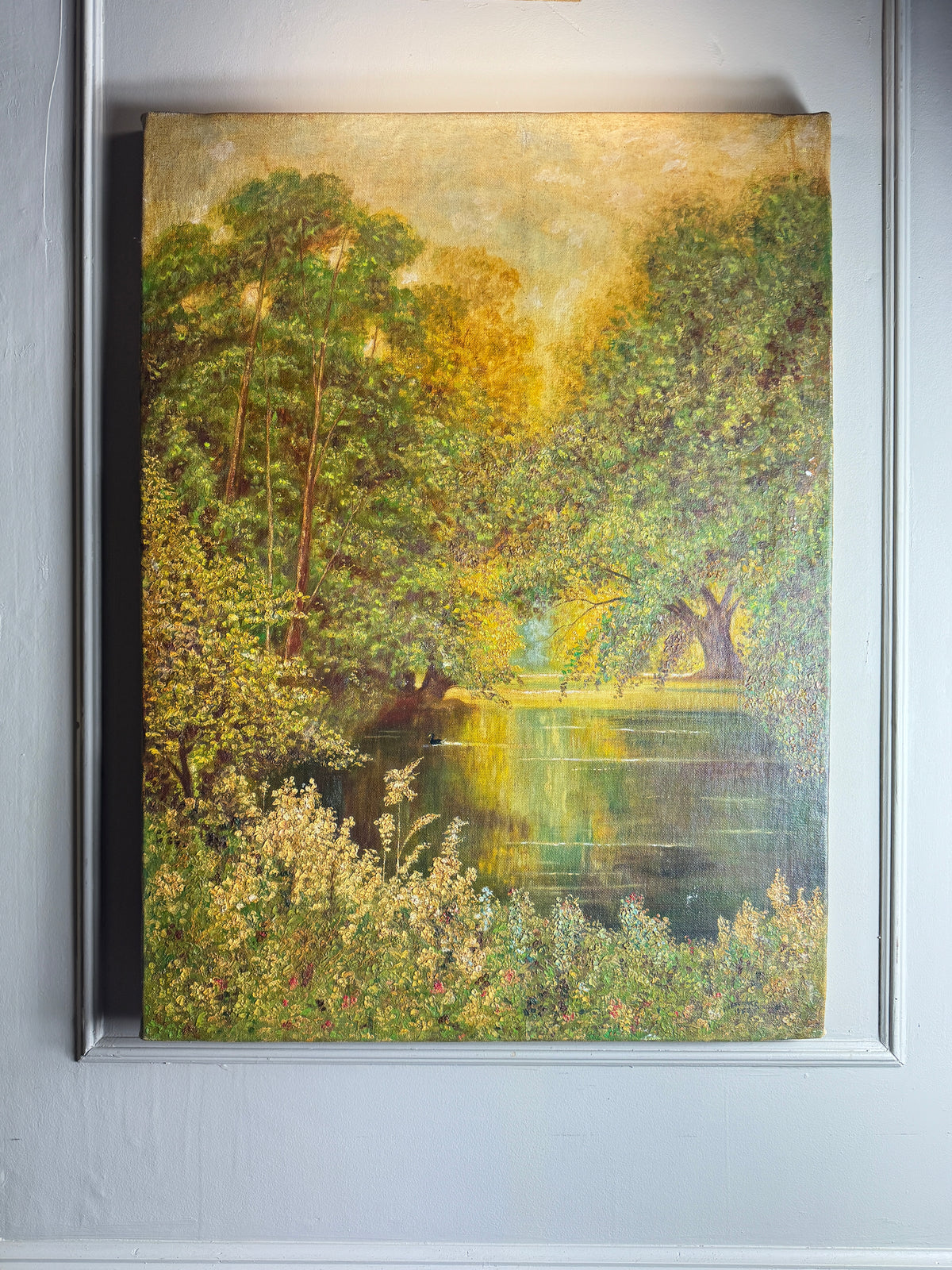A Peaceful Afternoon by the Water – Original Oil Painting by H. Hutchings, 1958