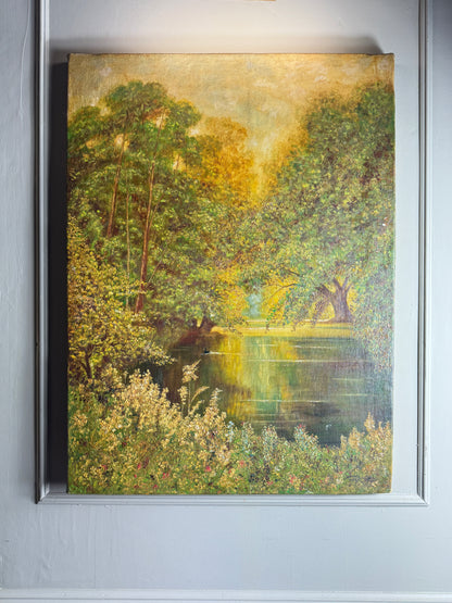 A Peaceful Afternoon by the Water – Original Oil Painting by H. Hutchings, 1958